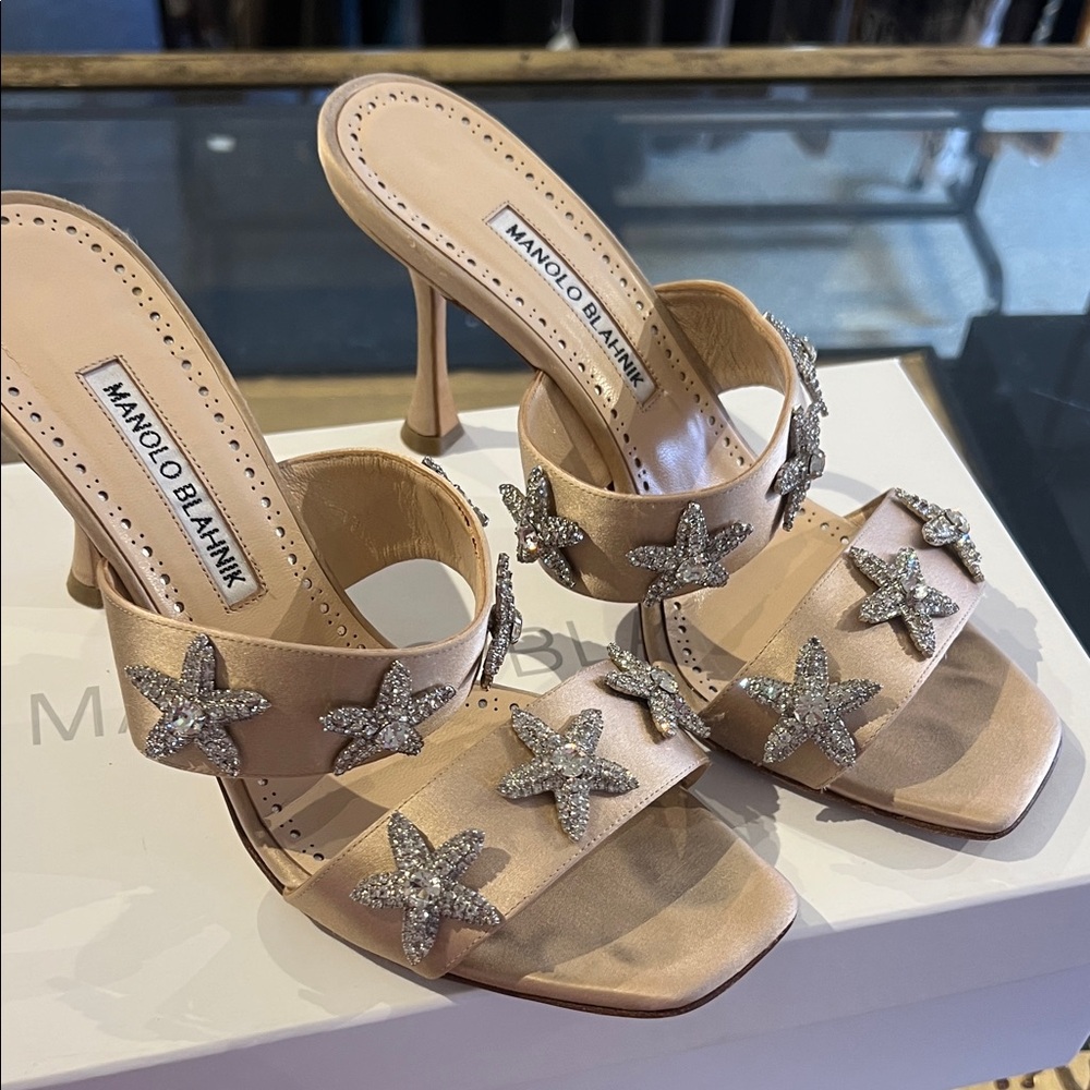 Manolo Blahnik Nude Star Embellished Heels